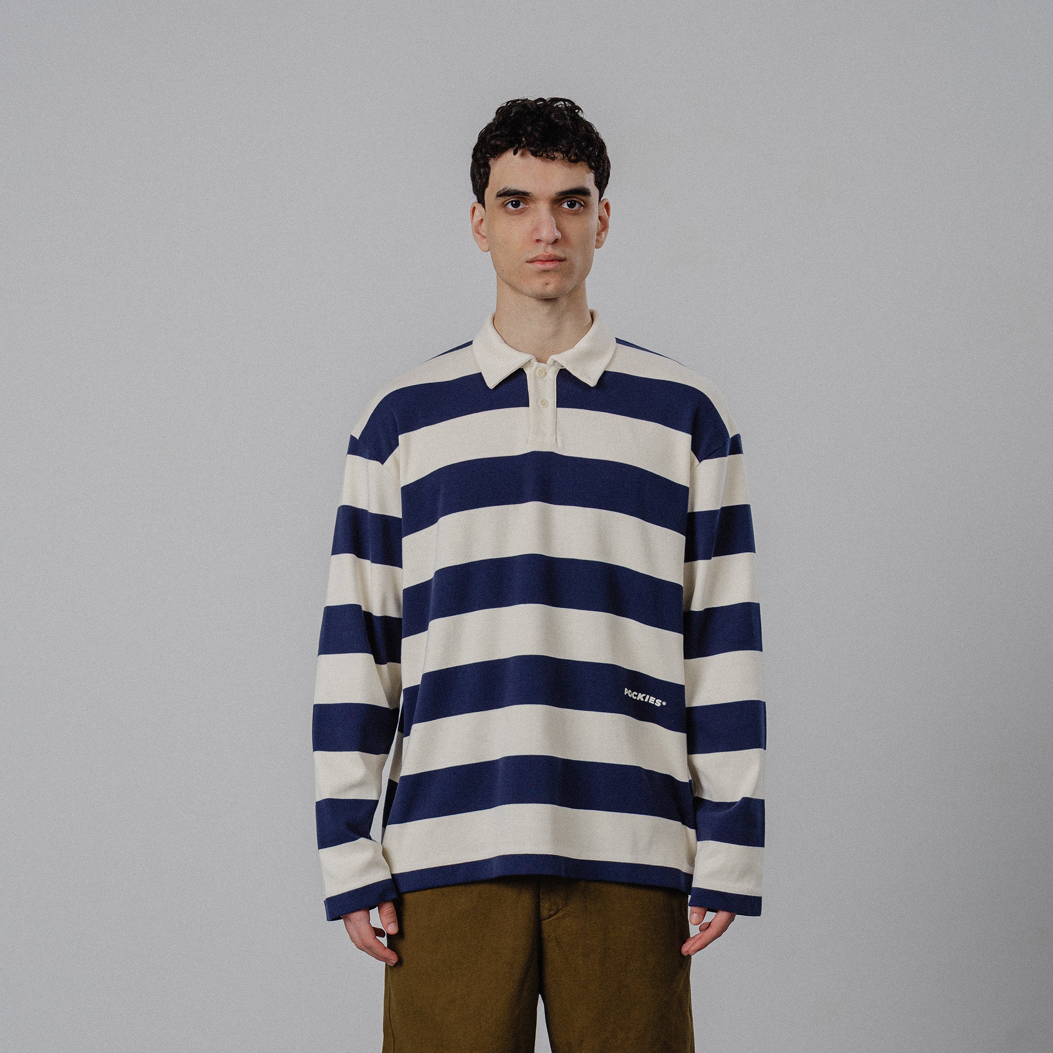 Striped LS Polo - Navy/OW