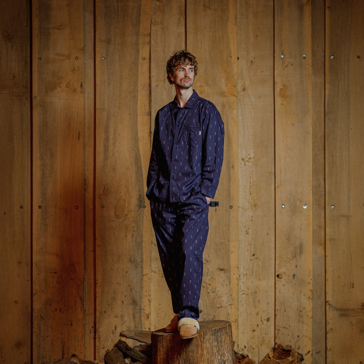 Ski Man Pyjama Shirt - Navy